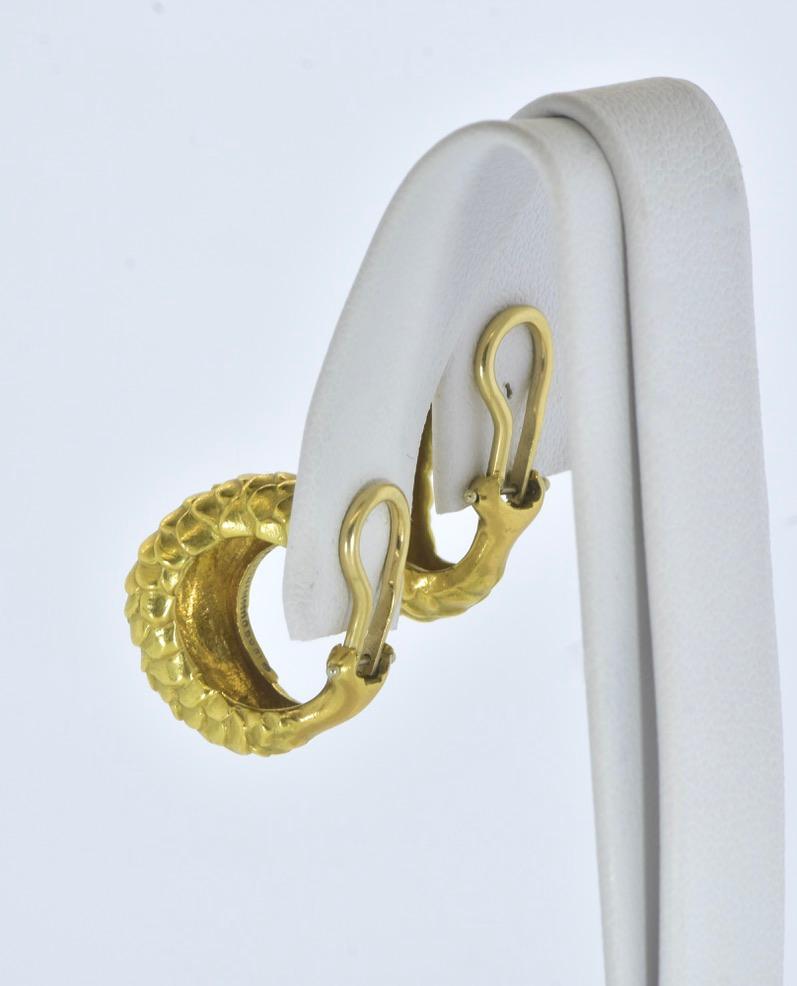 Angela Cummings Earrings, 18K Solid Yellow Gold Classic Half Hoop, 1986. For Sale 1