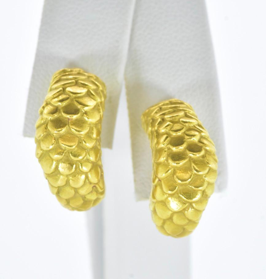 Angela Cummings Earrings, 18K Solid Yellow Gold Classic Half Hoop, 1986. For Sale 2