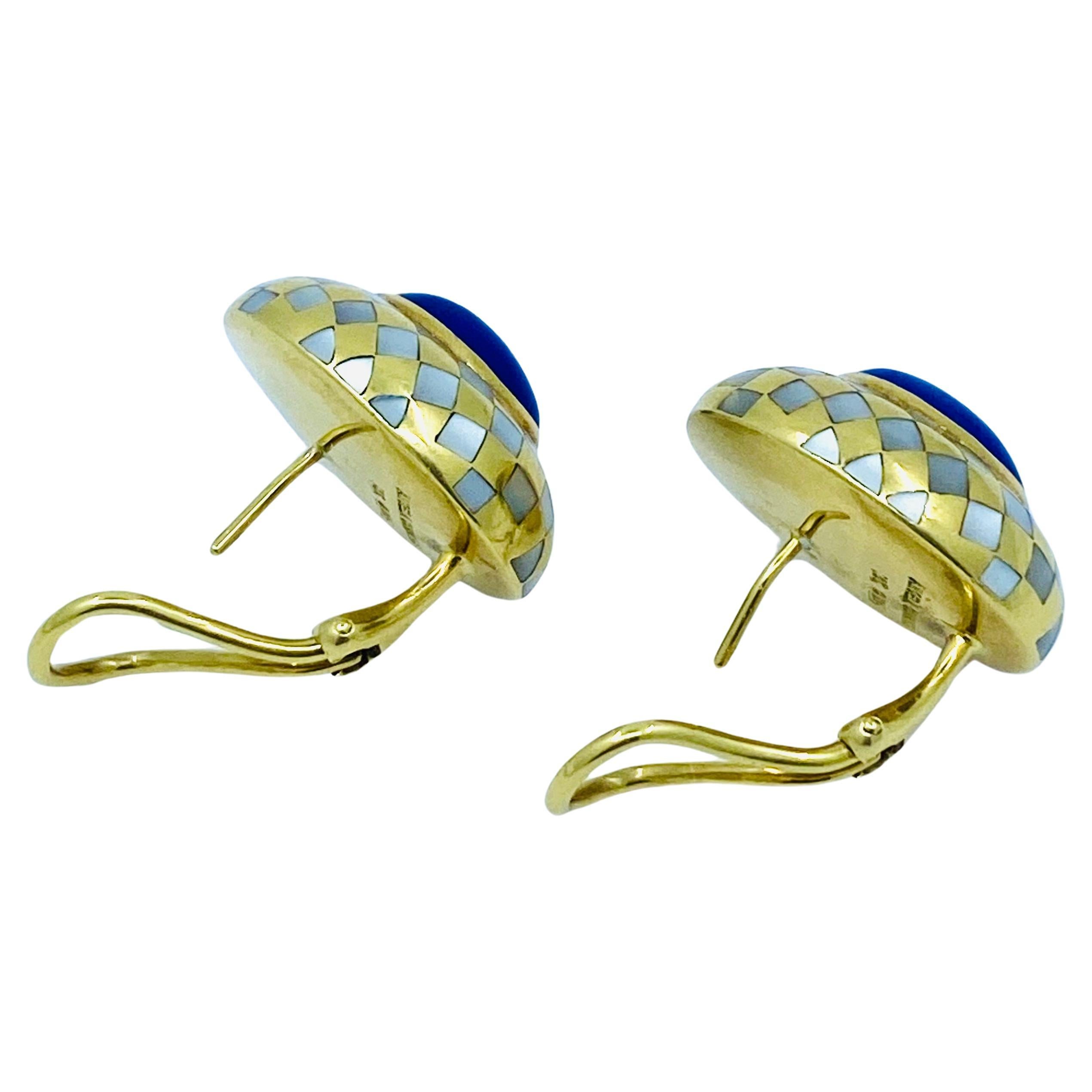 Angela Cummings Earrings Inlaid 18k Gold Lapis Pearl In Excellent Condition For Sale In Beverly Hills, CA