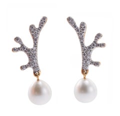 Angela Cummings for Assael Coral Motif Diamond Pearl Gold Earrings