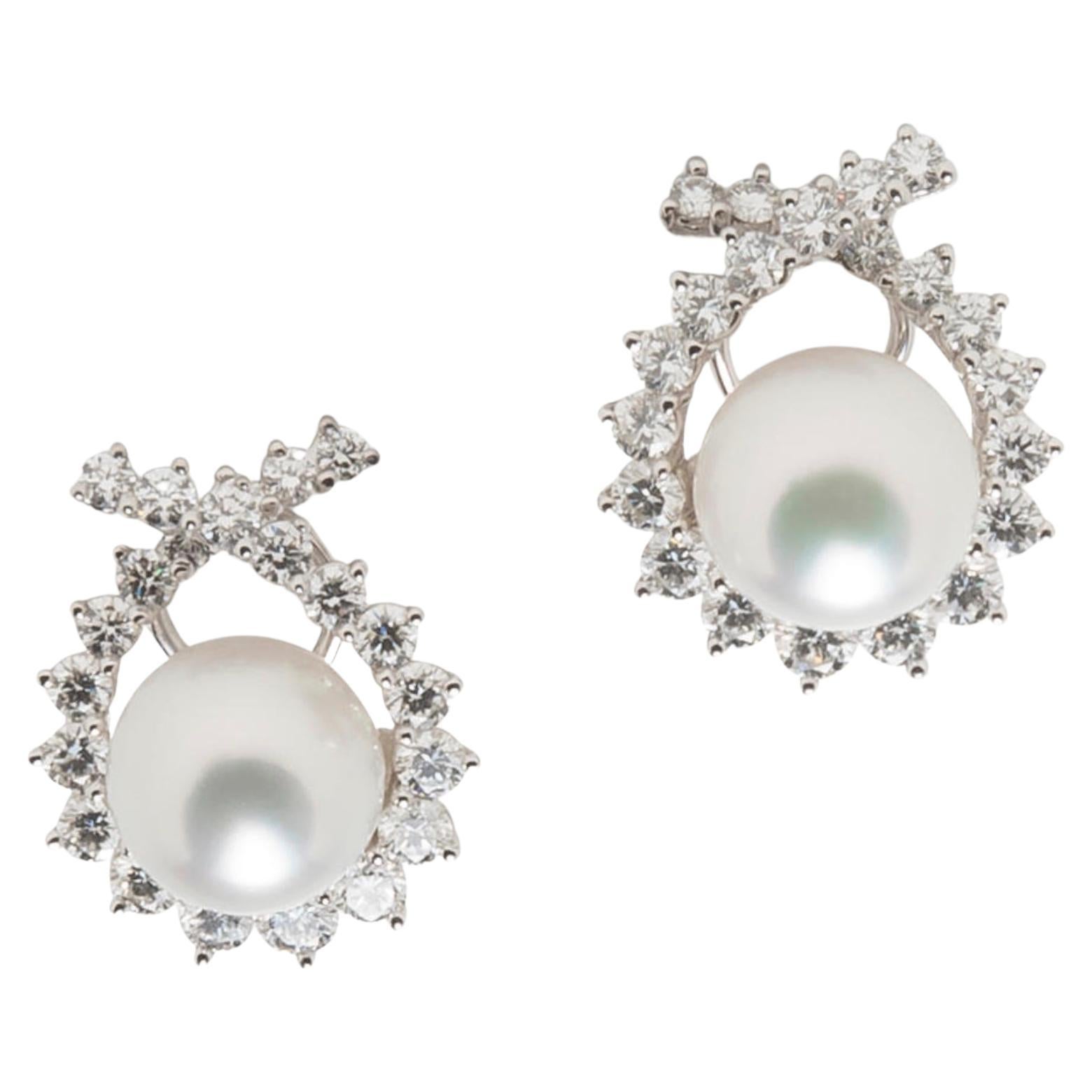 Angela Cummings for Assael Criss Cross Pearl Diamond Ear Clips For Sale