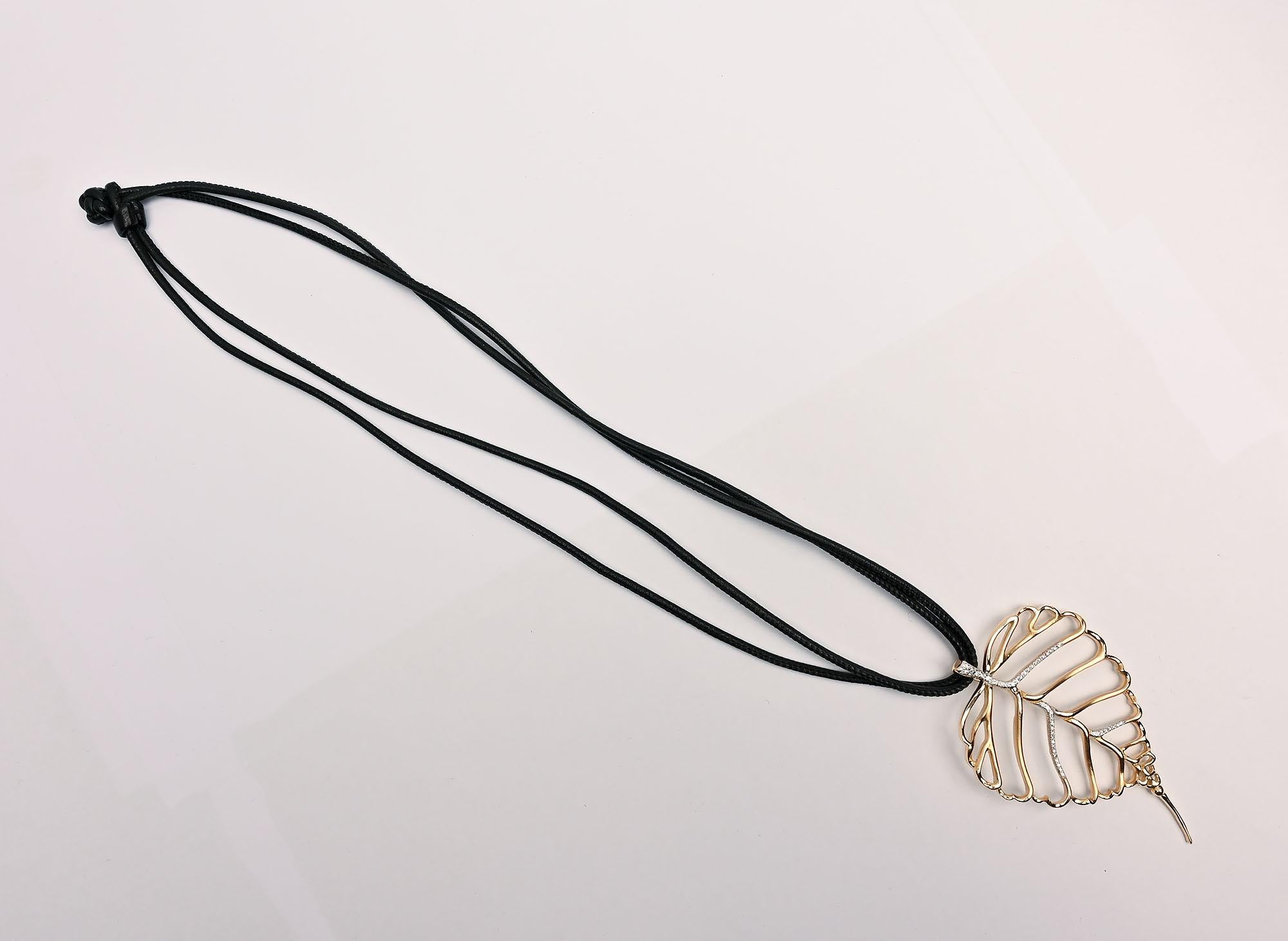 Modern Angela Cummings for Assael Diamond Leaf Pendant Necklace For Sale