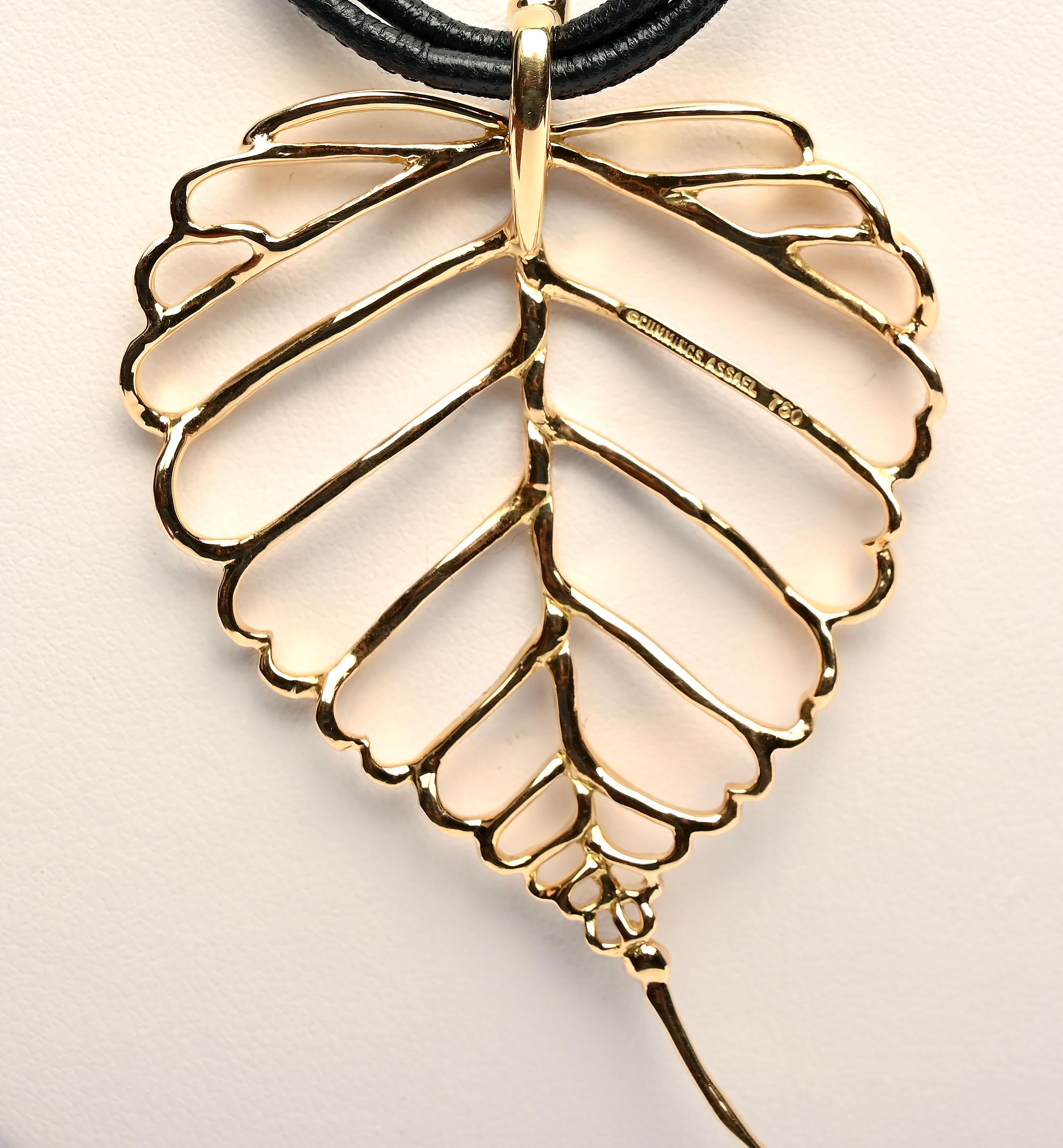 Angela Cummings for Assael Diamond Leaf Pendant Necklace In Excellent Condition In Darnestown, MD