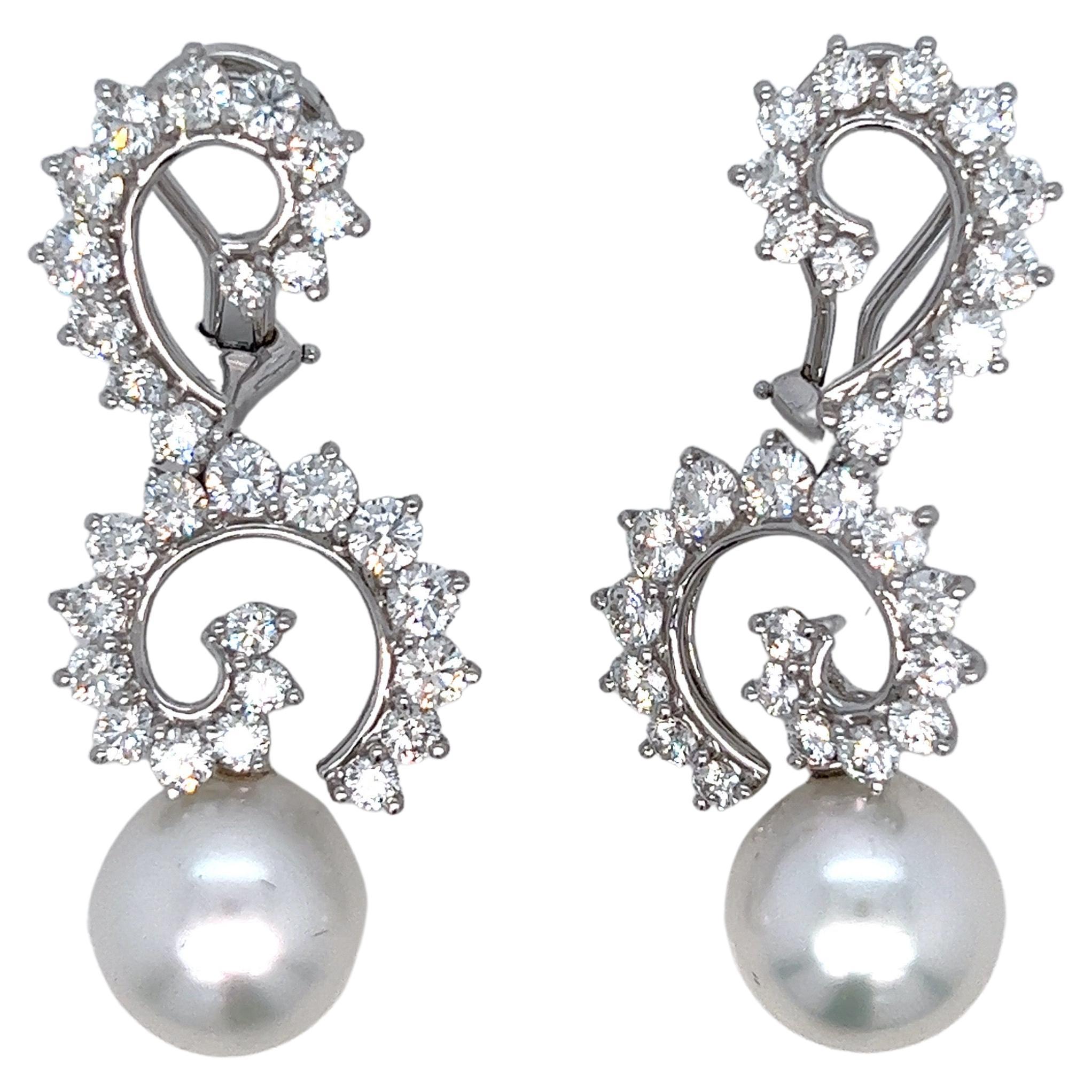 Angela Cummings for Assael Diamond Pearl Drop Ear Clips For Sale