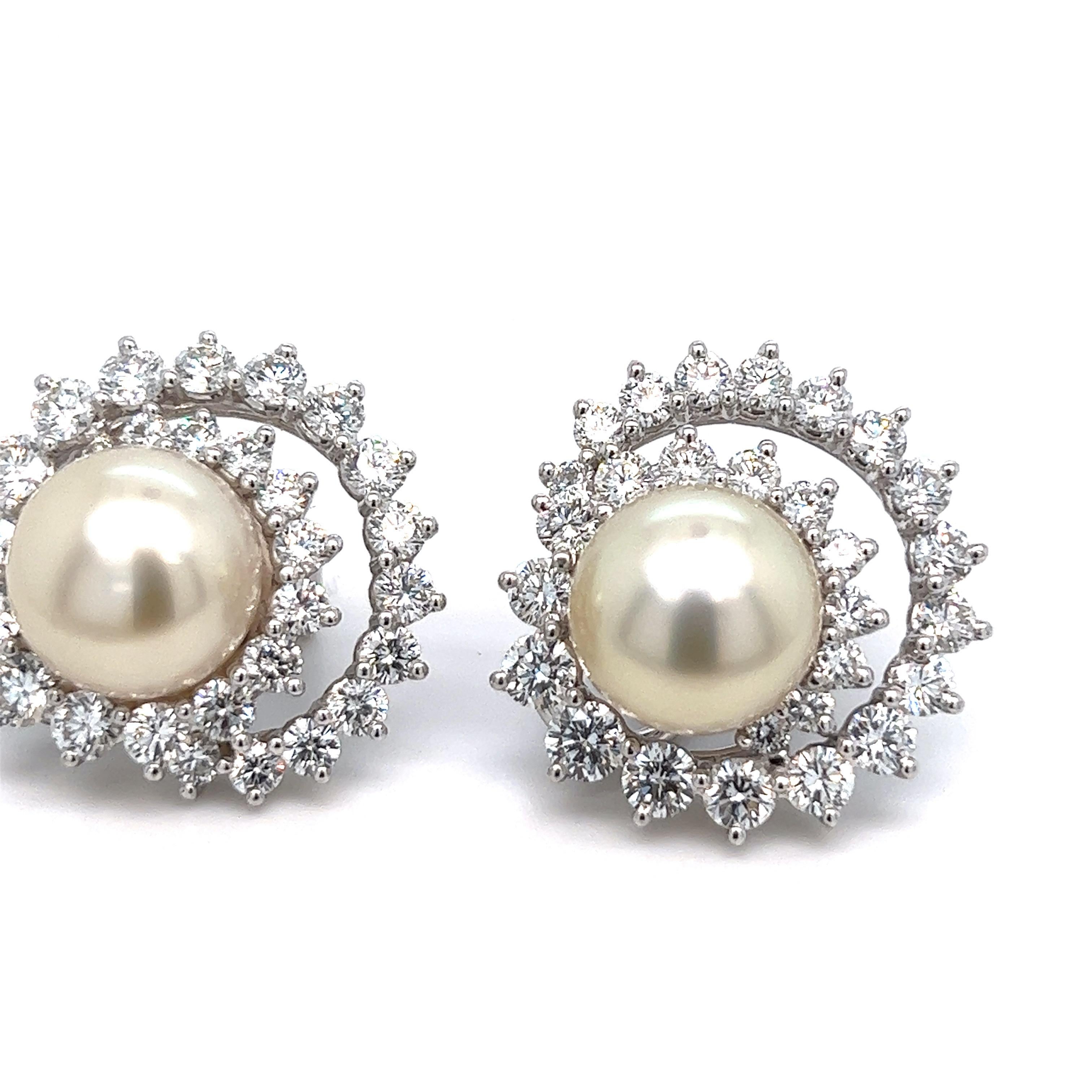 Round Cut Angela Cummings for Assael Diamond Pearl Ear Clips For Sale