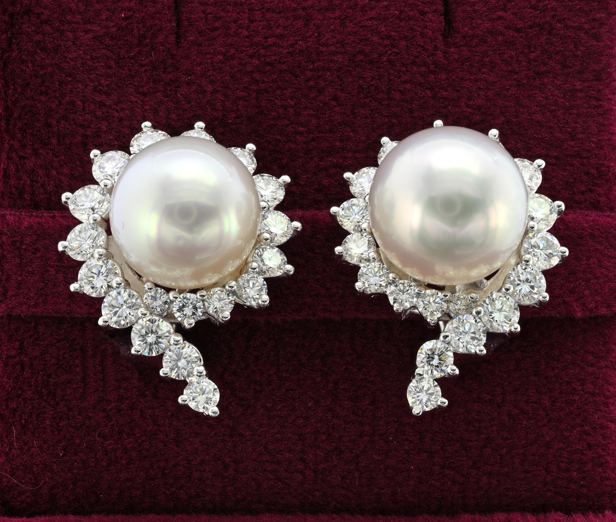 Contemporary Angela Cummings for Assael Fine Pearl 4.20 Ct Diamond  Earrings For Sale
