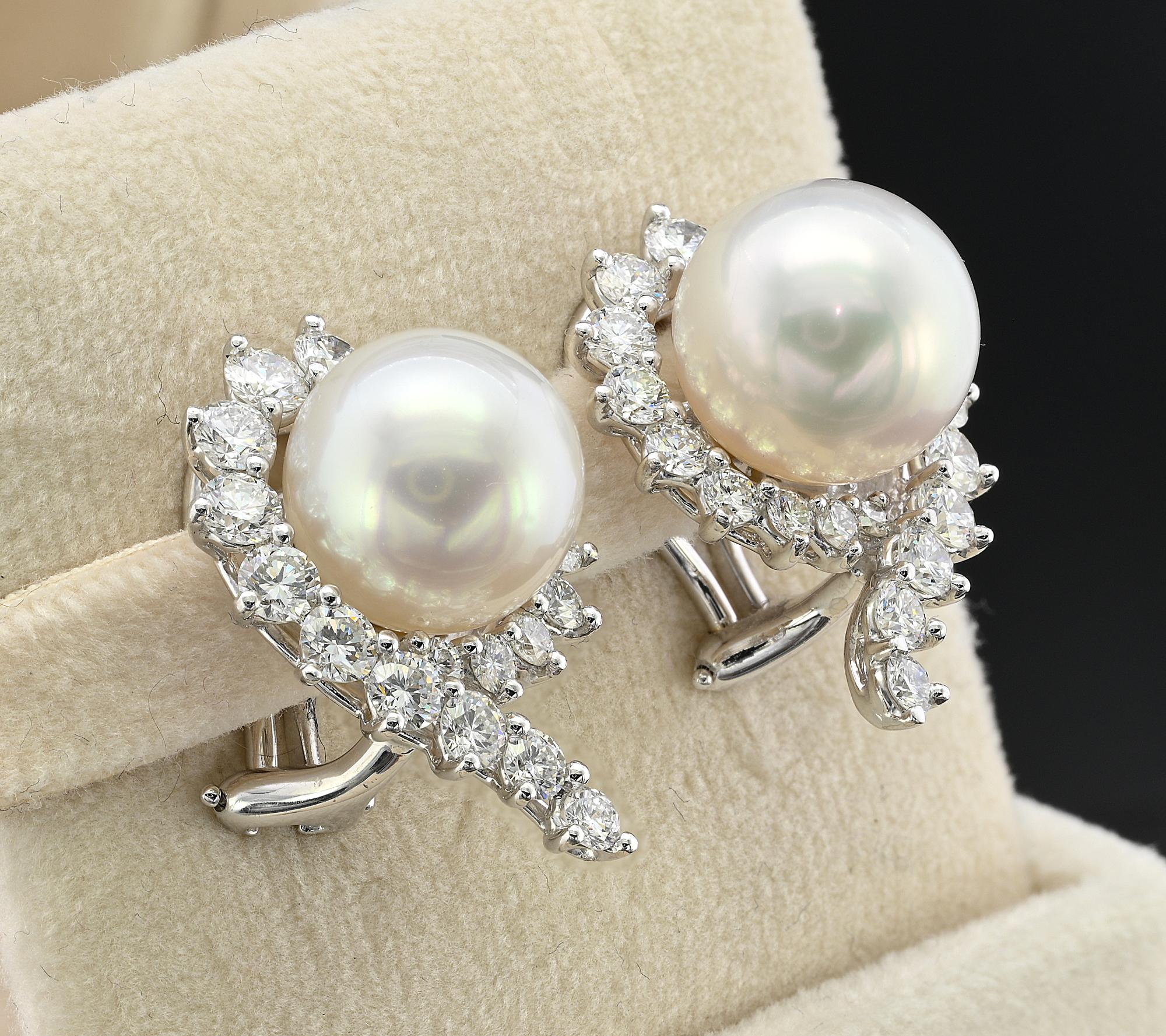 Brilliant Cut Angela Cummings for Assael Fine Pearl 4.20 Ct Diamond  Earrings For Sale