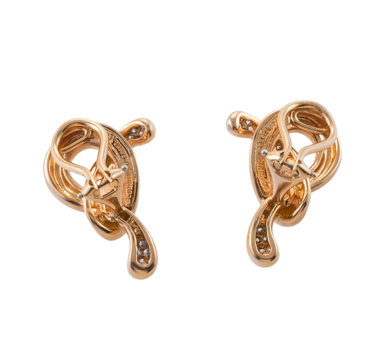 Angela Cummings for Assael Gold Diamond Pretzel Knot Earrings In Excellent Condition For Sale In New York, NY