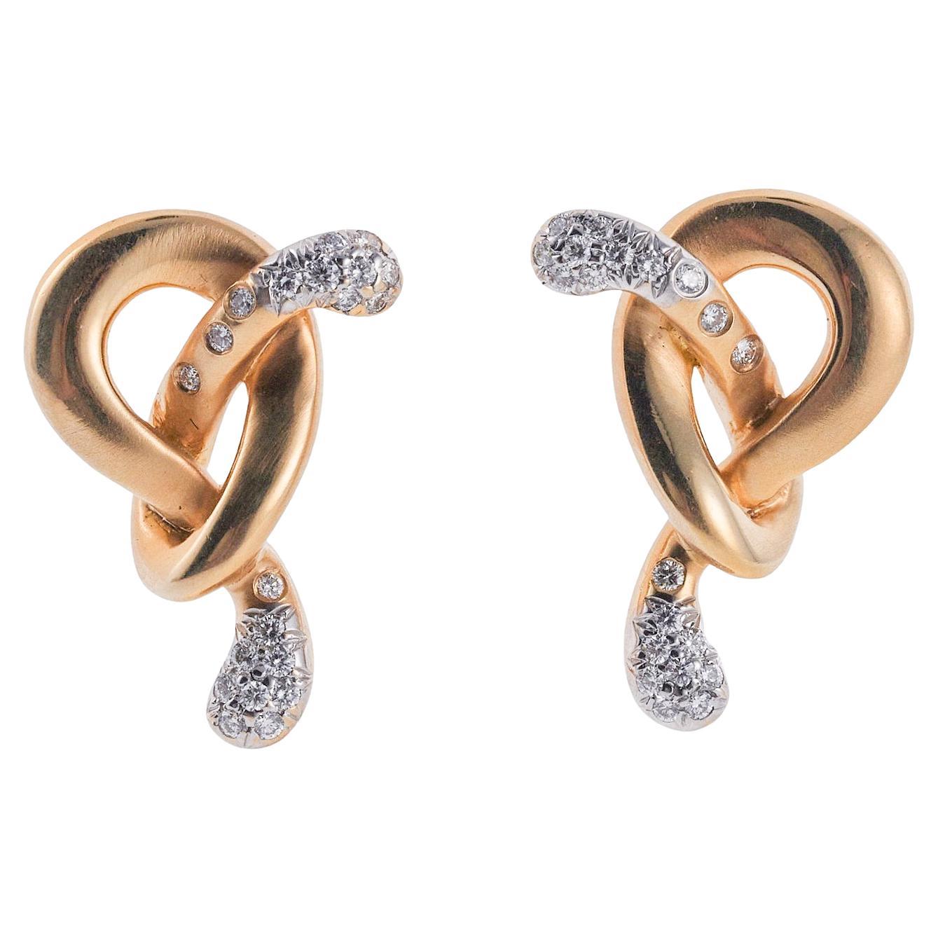 Angela Cummings for Assael Gold Diamond Pretzel Knot Earrings For Sale