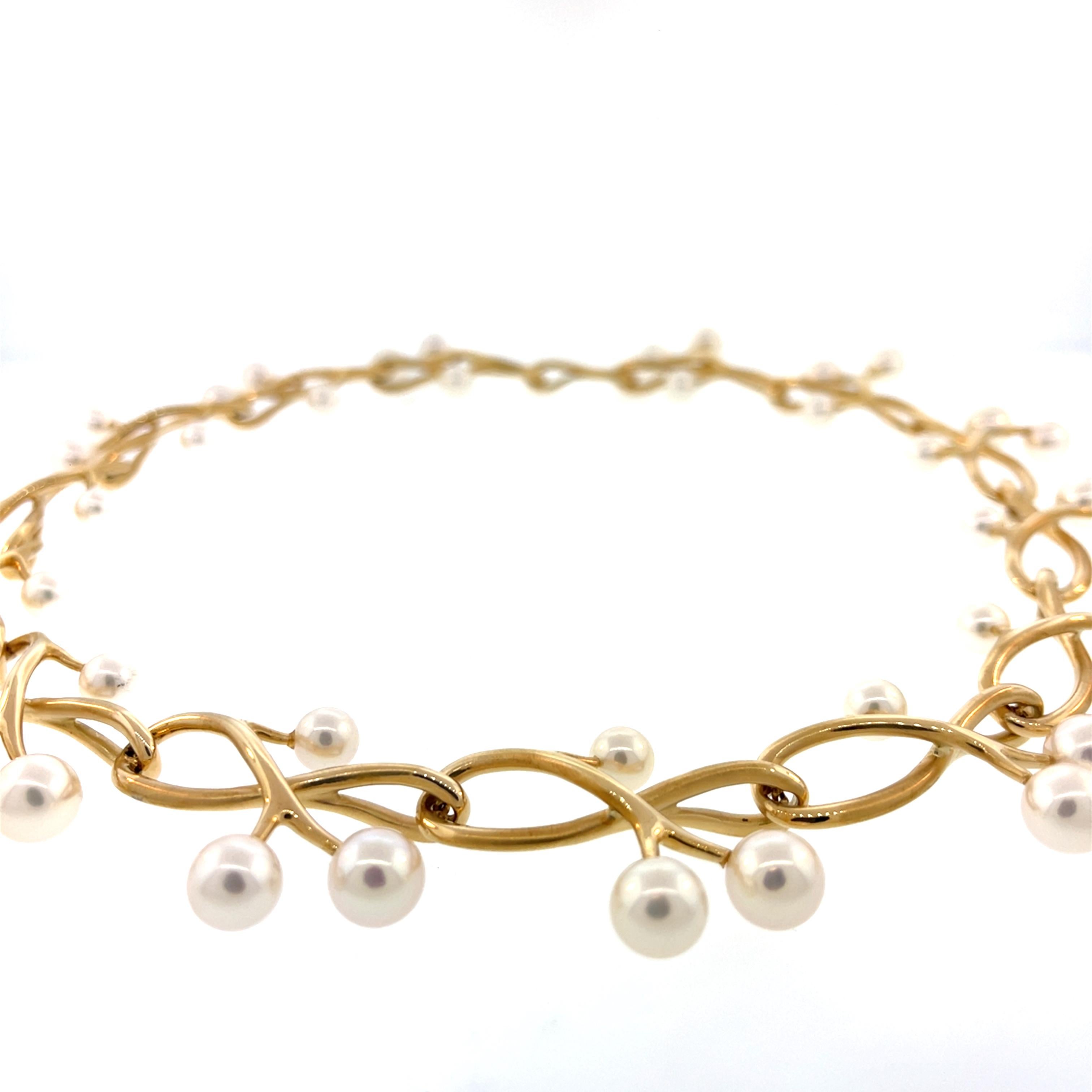 Angela Cummings for Assael Thorn & Sprig Pearl Necklace 18K Yellow Gold In New Condition For Sale In Dallas, TX