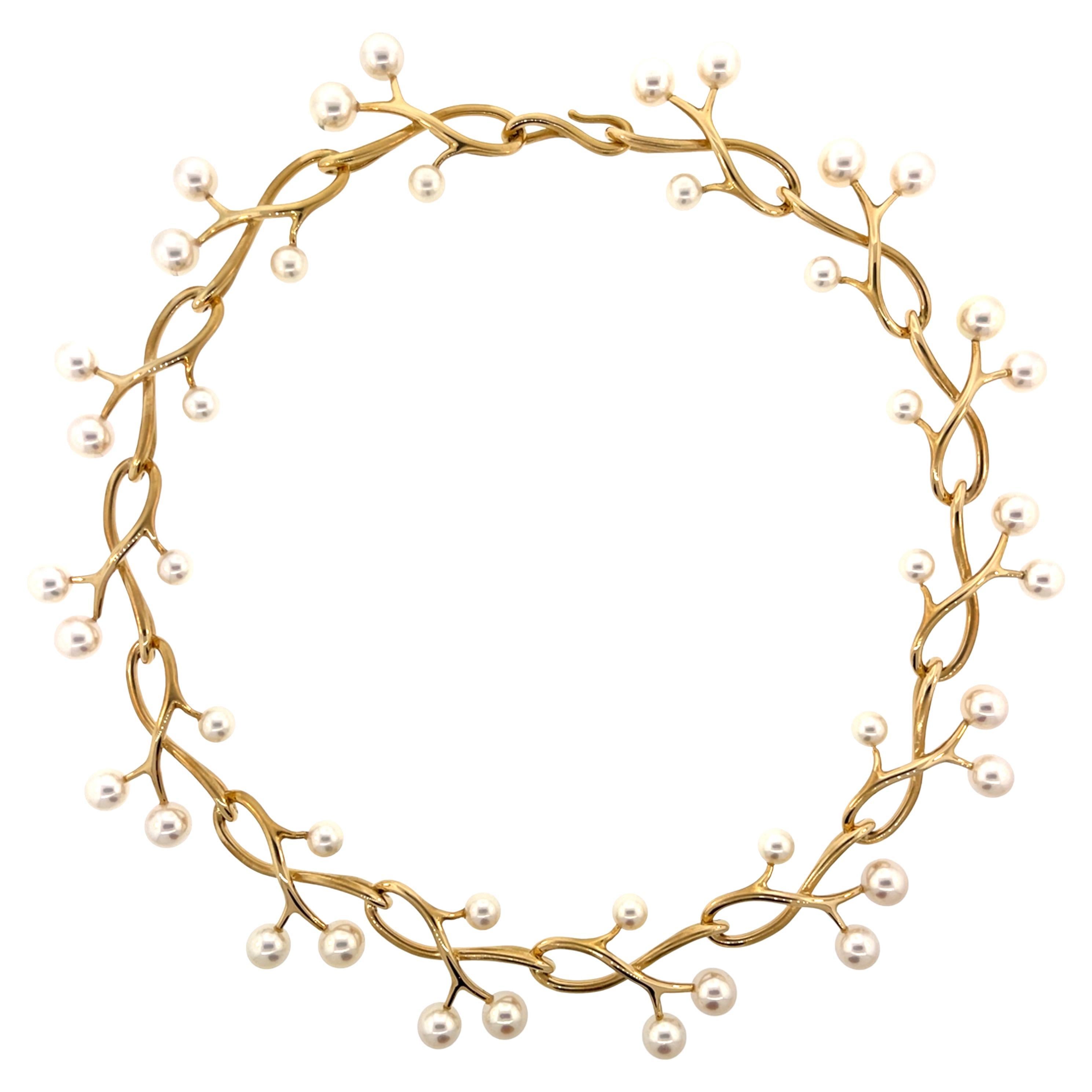 Angela Cummings for Assael Thorn & Sprig Pearl Necklace 18K Yellow Gold For Sale