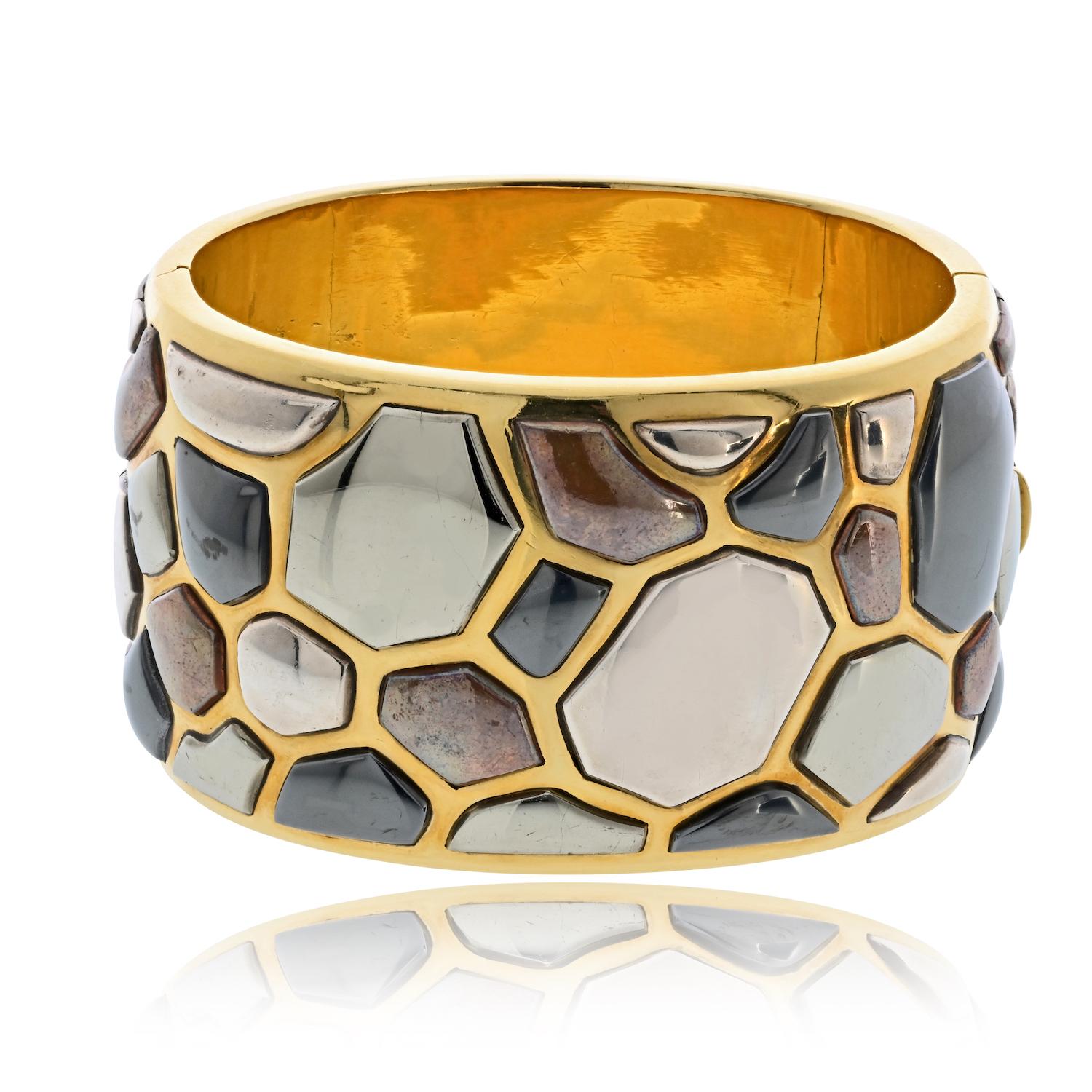 Angela Cummings for Tiffany and Co. 1981 Silver Inlay Bangle, 18K