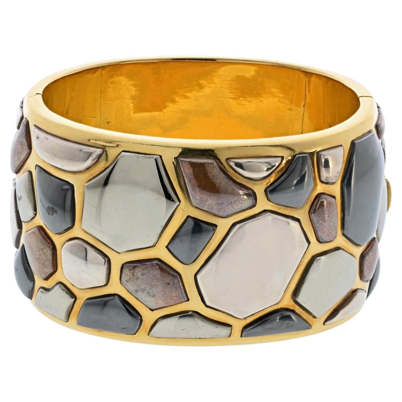 Angela Cummings for Tiffany & Co. 1981 Silver Inlay Bangle, 18K Yellow Gold For Sale