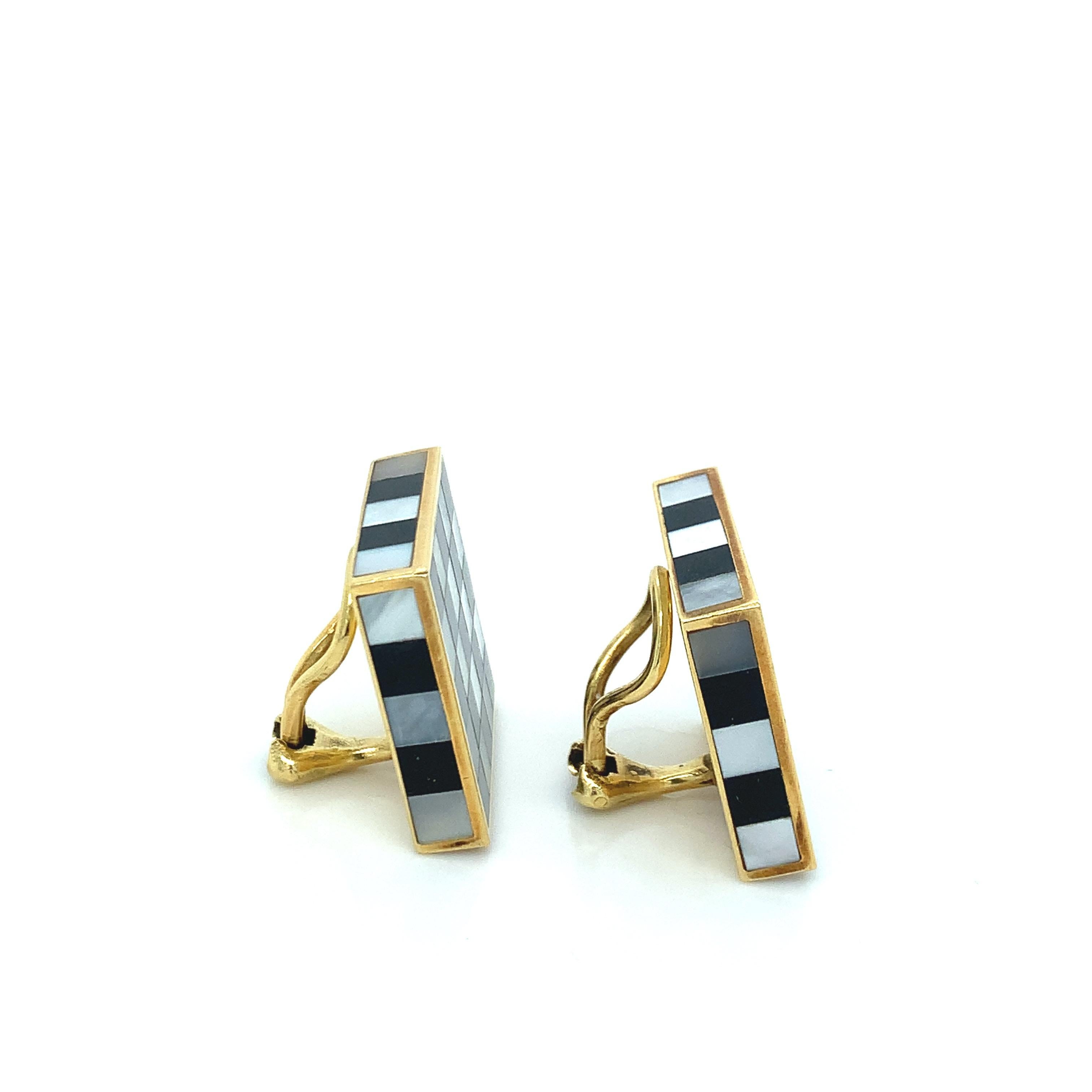 Contemporary Angela Cummings Tiffany & Co Black Jade Mother of Pearl Inlay Gold Earrings
