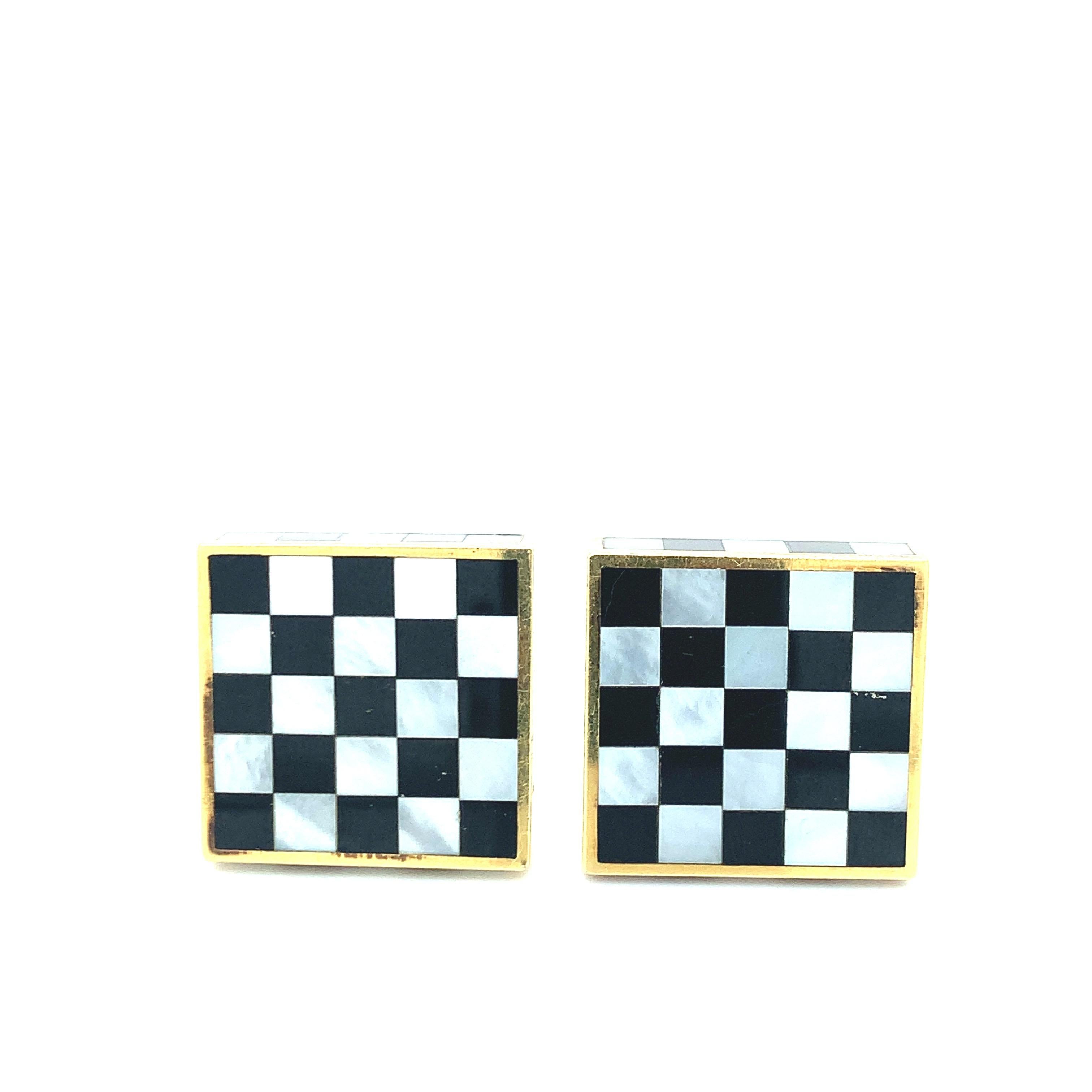 Angela Cummings Tiffany & Co Black Jade Mother of Pearl Inlay Gold Earrings In Excellent Condition In New York, NY