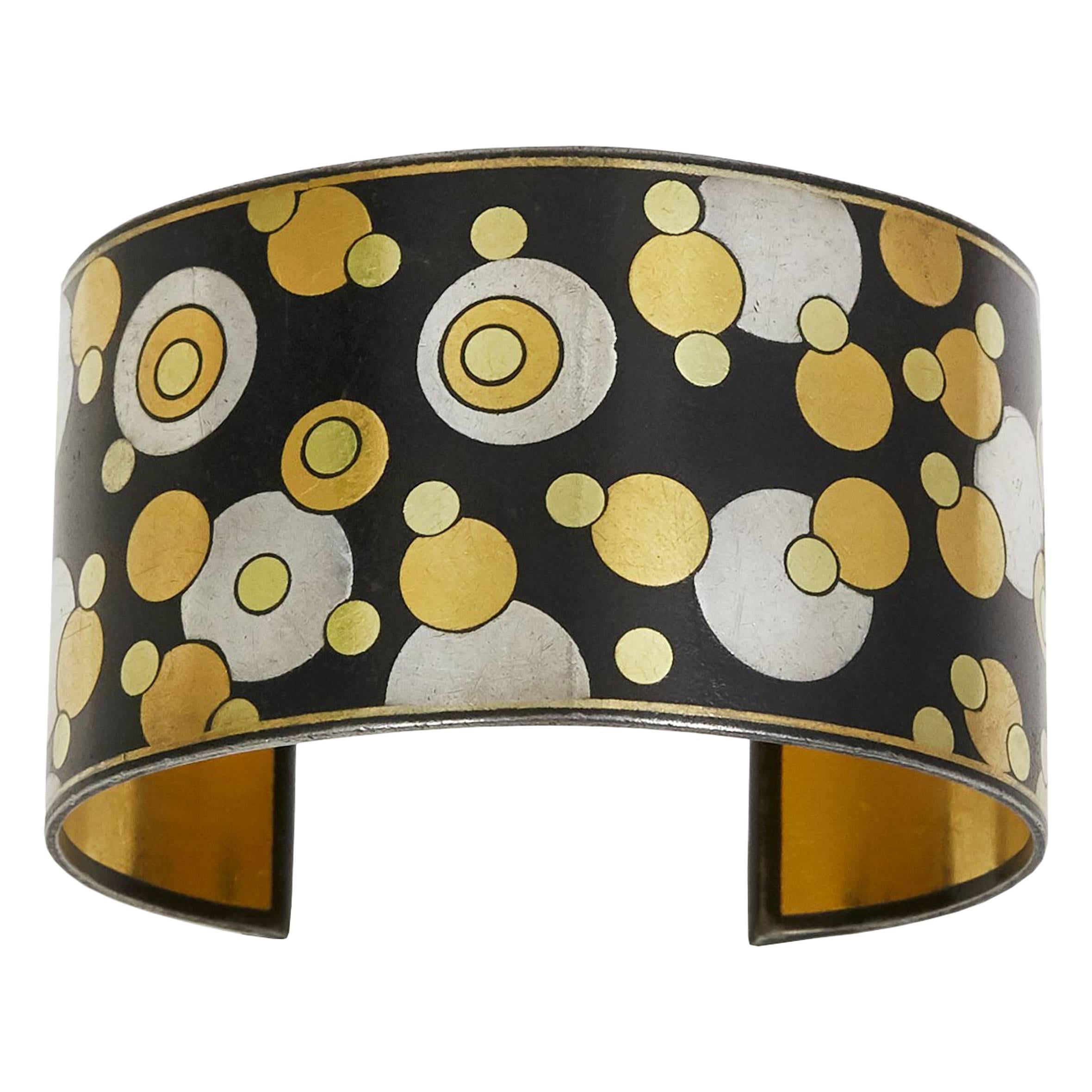 Angela Cummings for Tiffany & Co. Black Iron Lacquer, Gold, Sterling Bubble Cuff