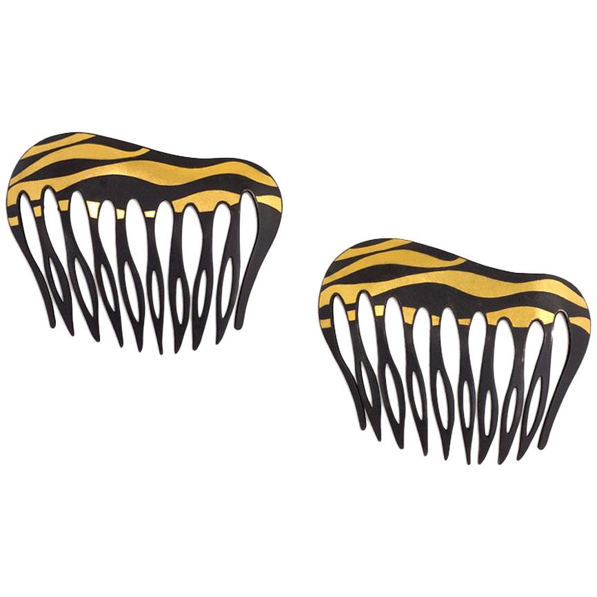 Angela Cummings for Tiffany & Co. Damascene Lacquered Iron and Gold Hair Combs