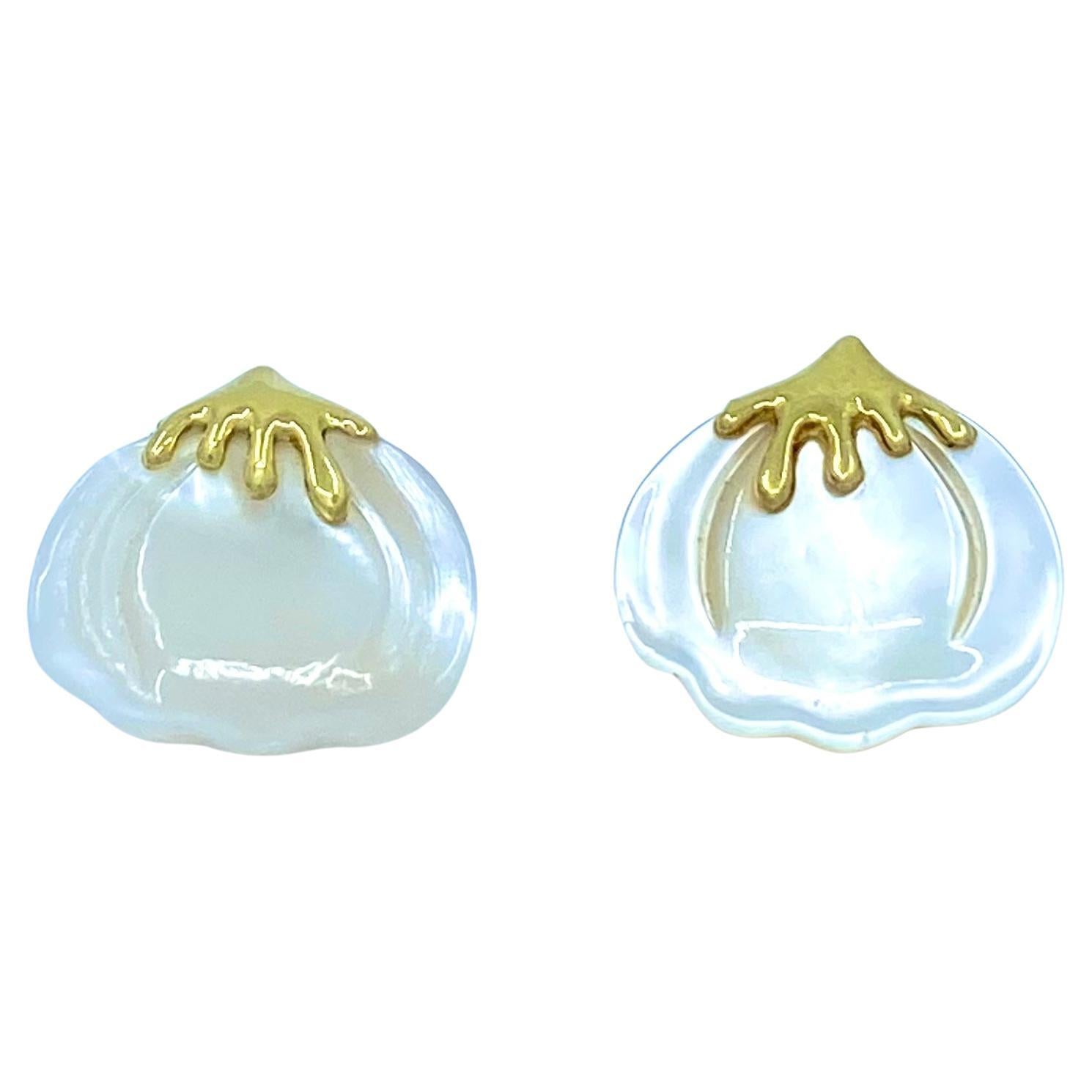 Angela Cummings for Tiffany & Co. Mother of Pearl Gold Earrings In Excellent Condition In Beverly Hills, CA
