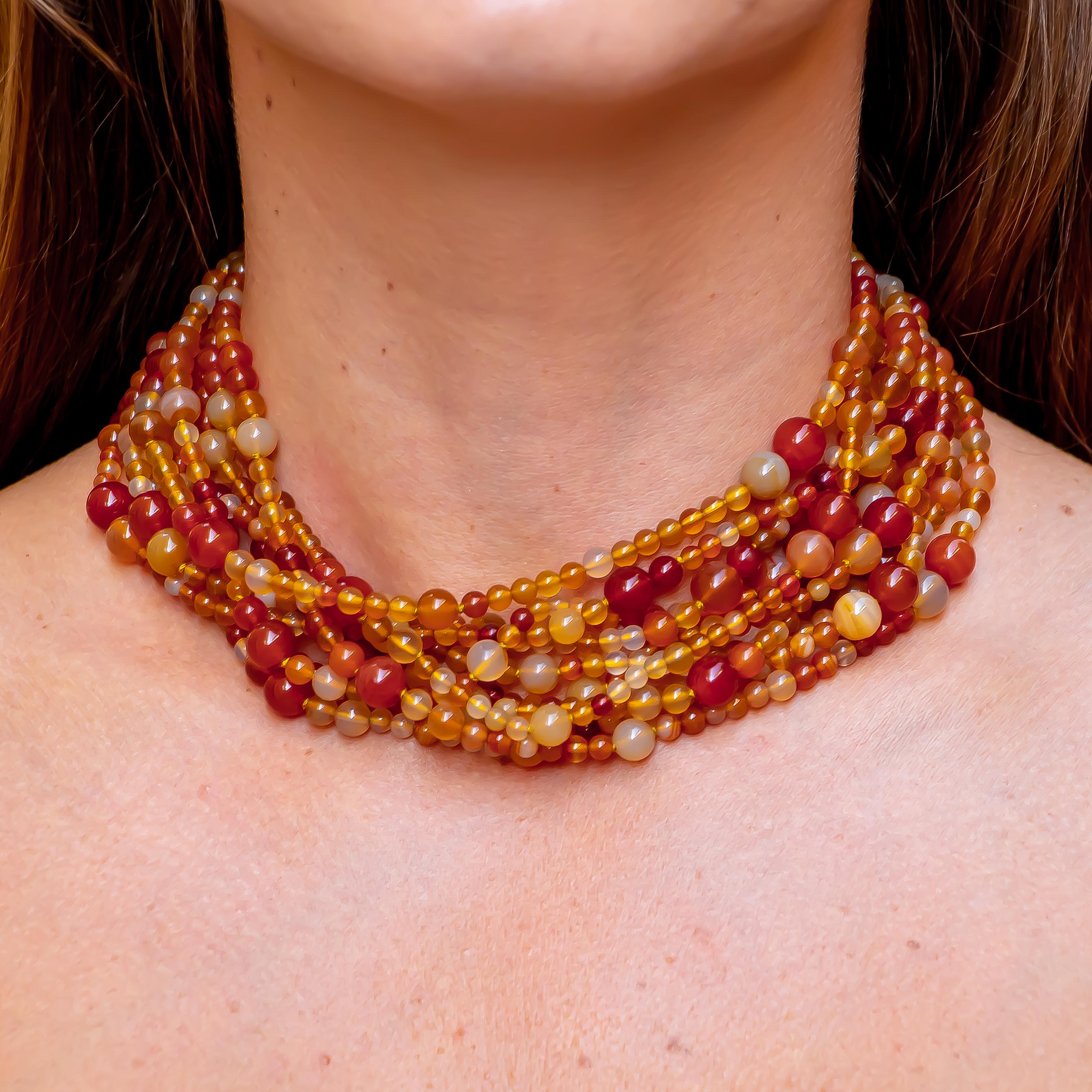 Art Deco Angela Cummings for Tiffany & Co Multi-Color Agate Necklace 18 Karat Gold