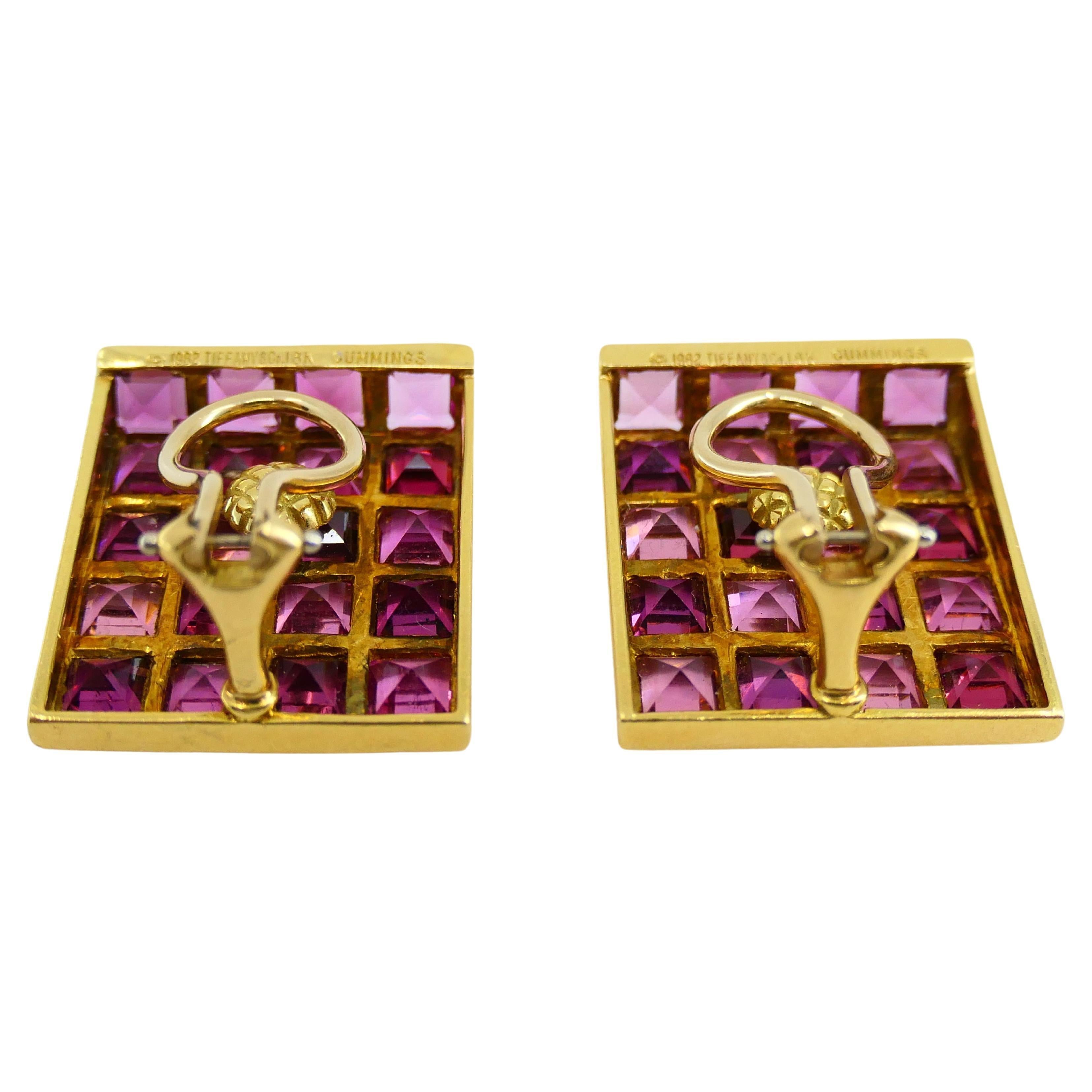 Angela Cummings for Tiffany & Co. Tourmaline Gold Square Earrings In Excellent Condition In Beverly Hills, CA