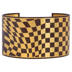 Vintage Angela Cummings for Tiffany Damascene Checkered Cuff in Gold and Inlaid Iron