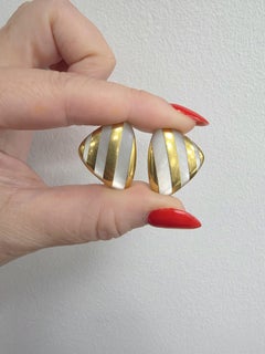 Angela Cummings for Tiffany Striped Mother of Pearl 18K Gold Earrings