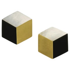 Angela Cummings Geometric 18ct Gold, Mother of Pearl And Onyx Ear Clips Ca 1980s
