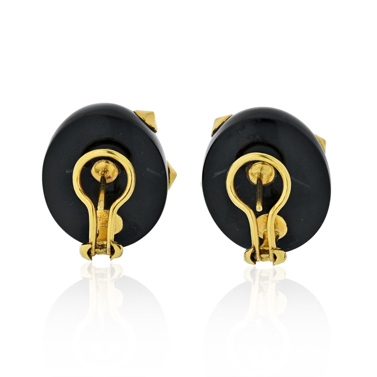 Modern Angela Cummings Gold and Black Jade Studded Earrings For Sale