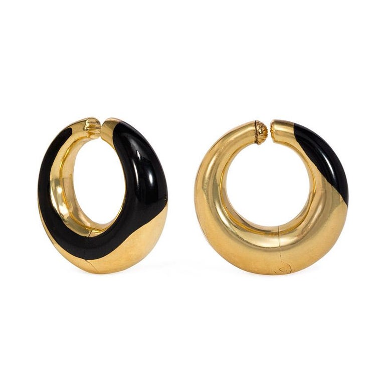 Angela Cummings Gold and Black Jade Hoop Earrings For Sale at 1stDibs