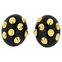 Angela Cummings Gold and Black Jade Studded Earrings