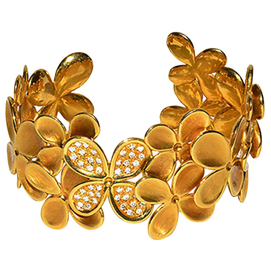 Angela Cummings Gold and Diamond Flower Cuff Bracelet