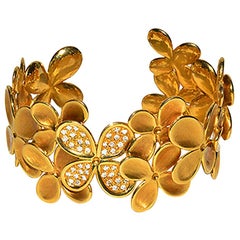 Vintage Angela Cummings Gold and Diamond Flower Cuff Bracelet