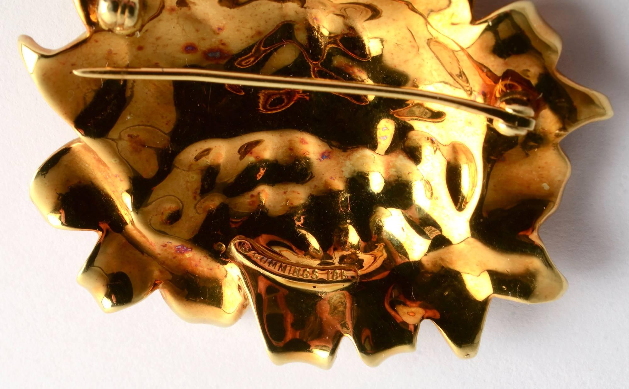 Angela Cummings Gold and Enamel Sunflower Brooch In Excellent Condition In Darnestown, MD