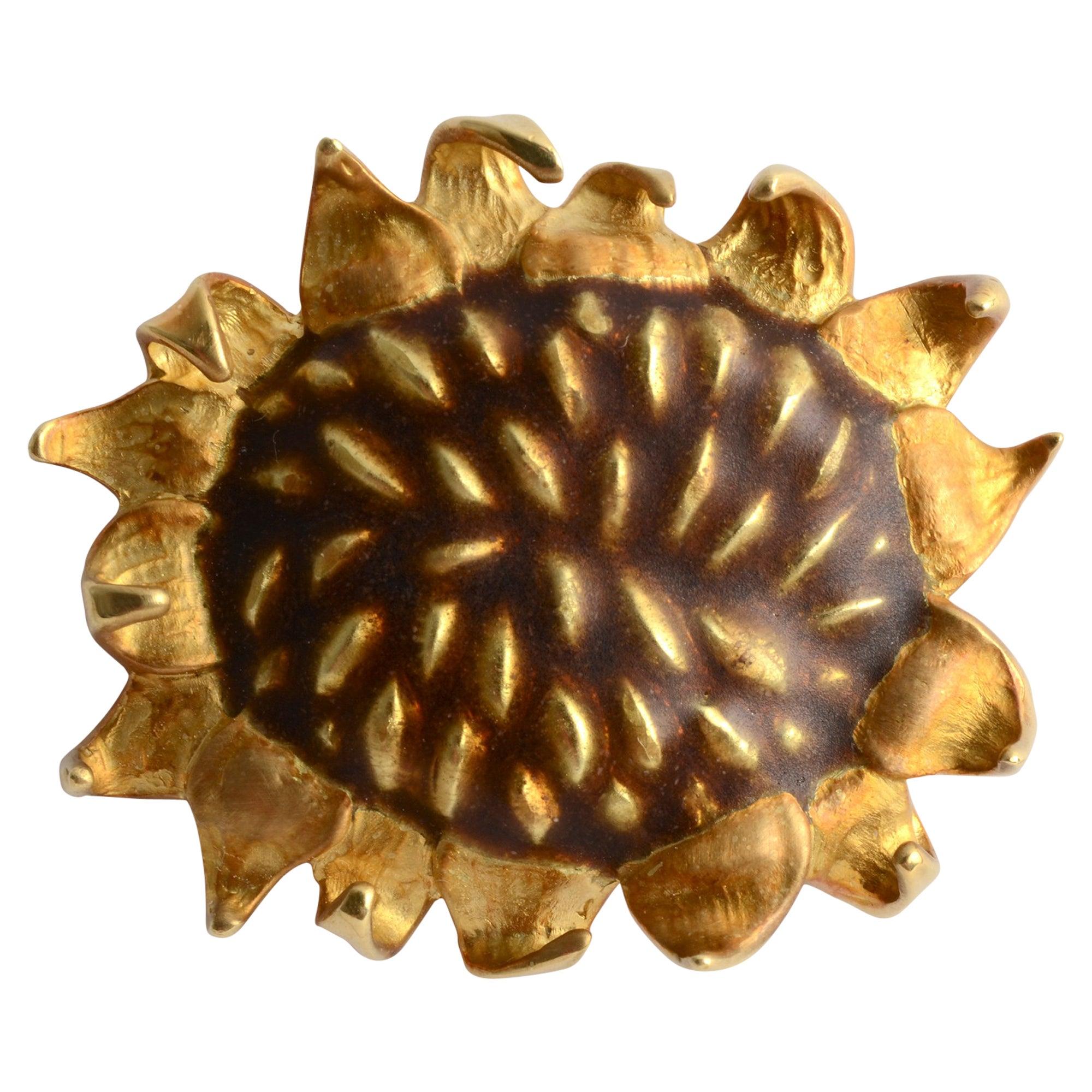 Angela Cummings Gold and Enamel Sunflower Brooch For Sale