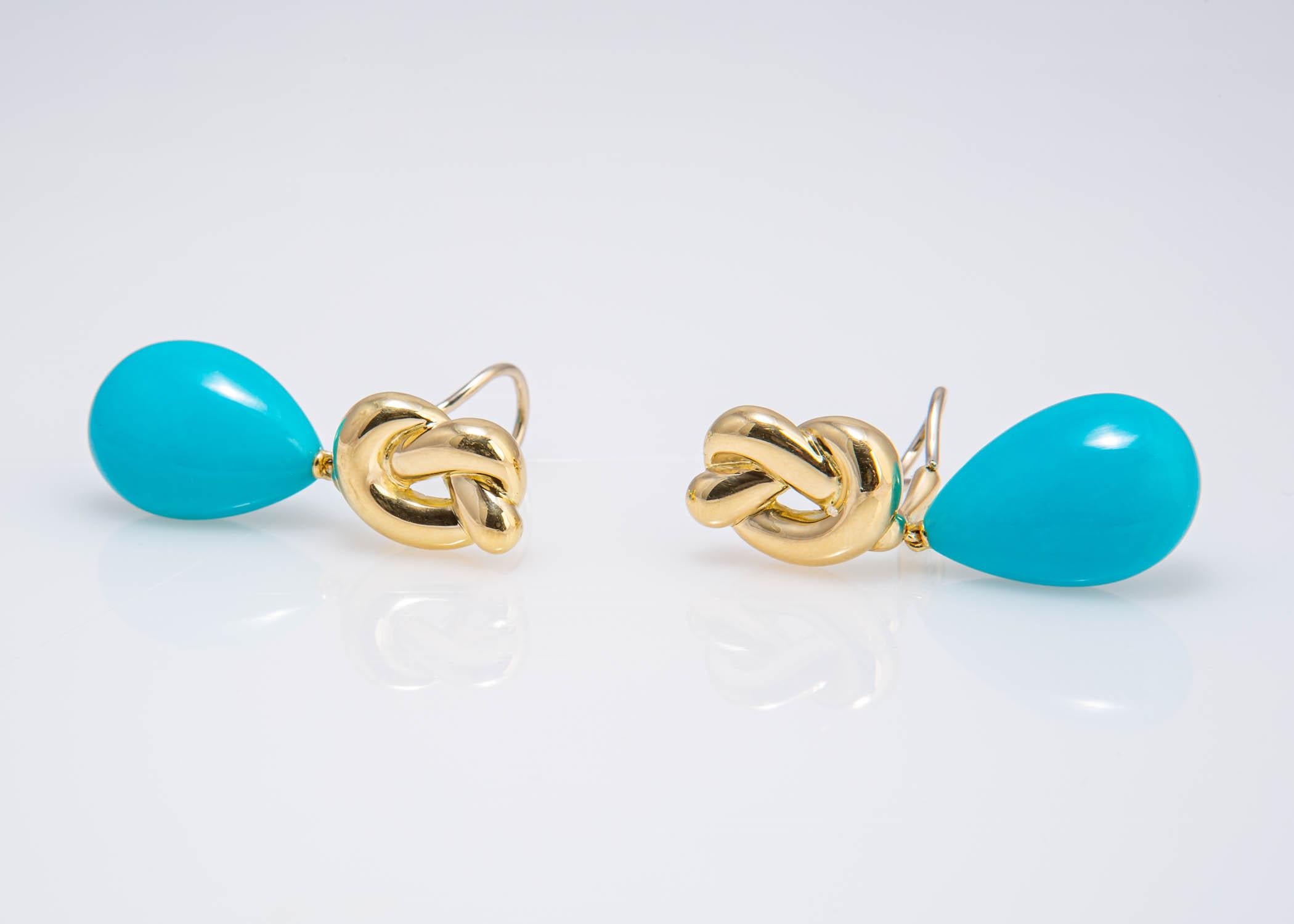 Contemporary Angela Cummings Gold and Turquoise Drop Earrings