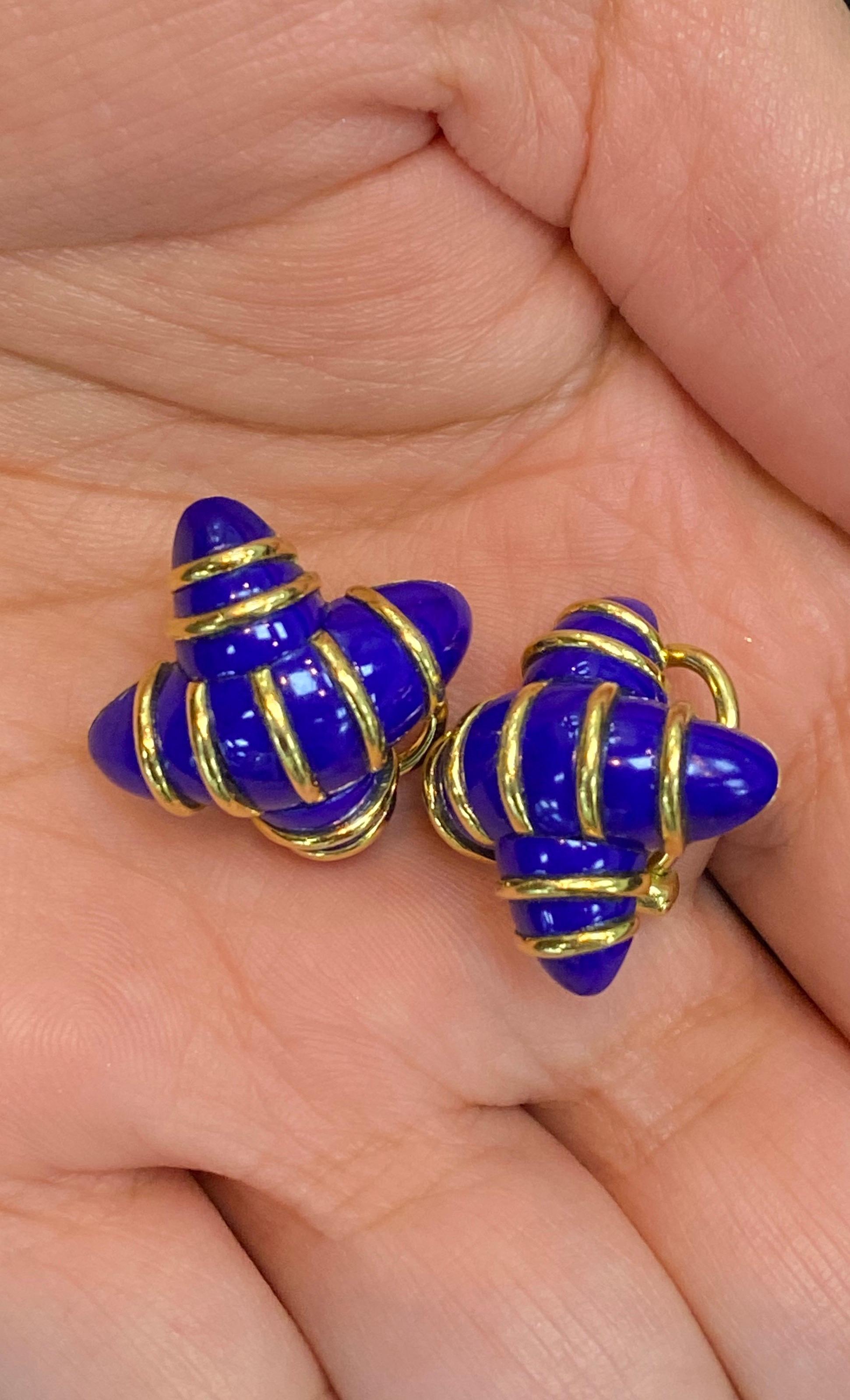 Angela Cummings Gold Blue Enamel X Earrings For Sale 1
