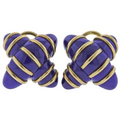 Angela Cummings Orecchini a X con smalto blu e oro