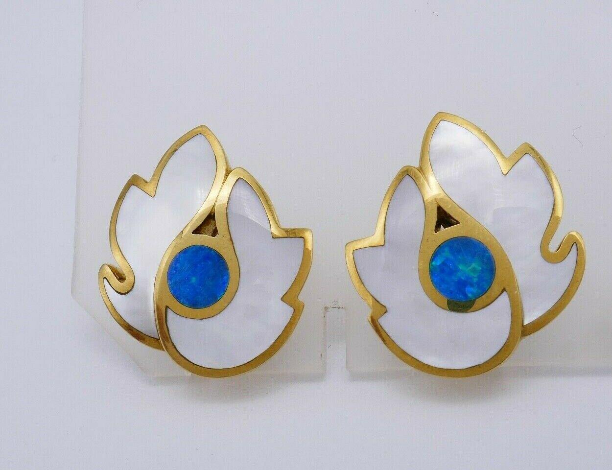 Angela Cummings Gold Earrings for Tiffany & Co. Mother of Pearl Turquoise 1