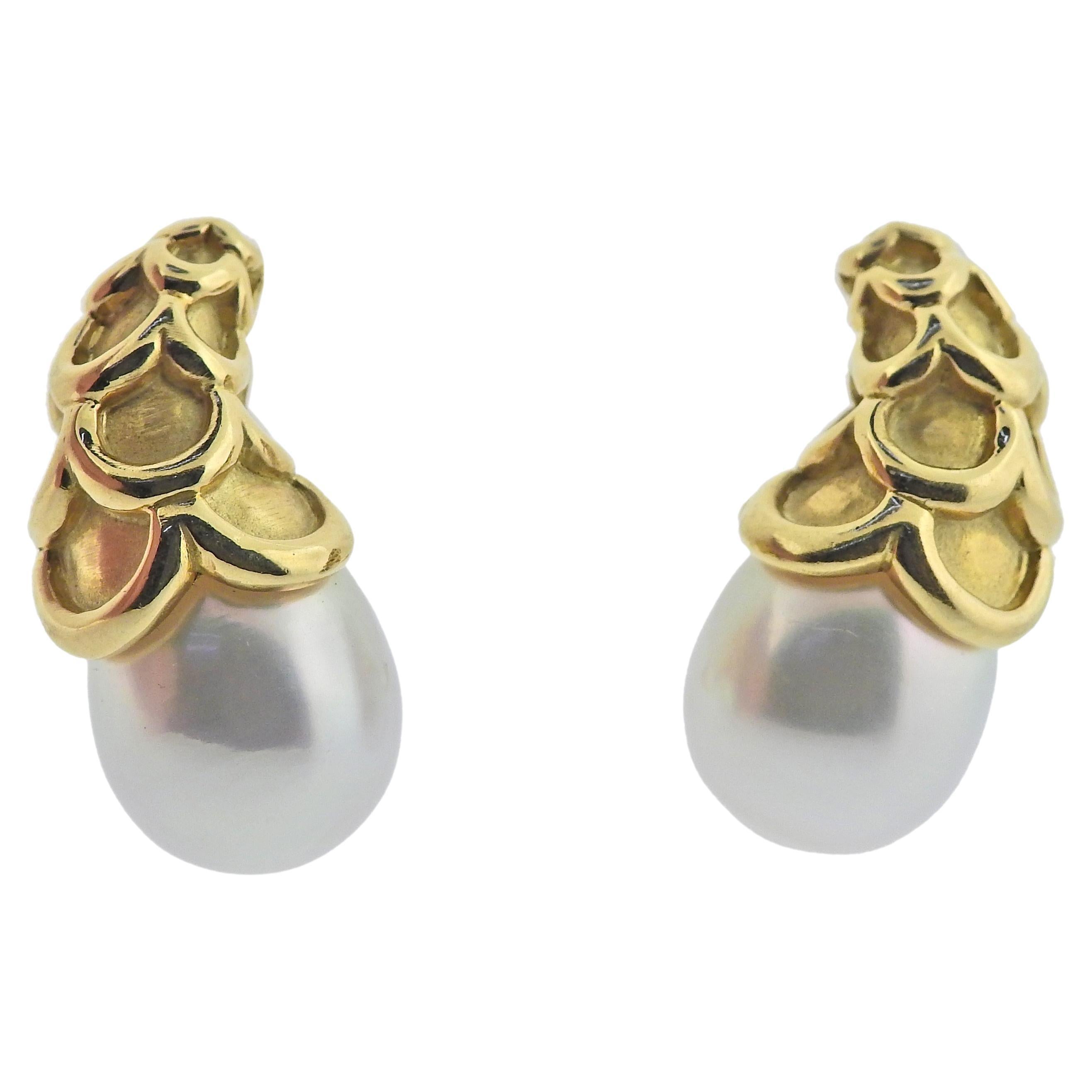 Angela Cummings Gold South Sea Pearl Earrings