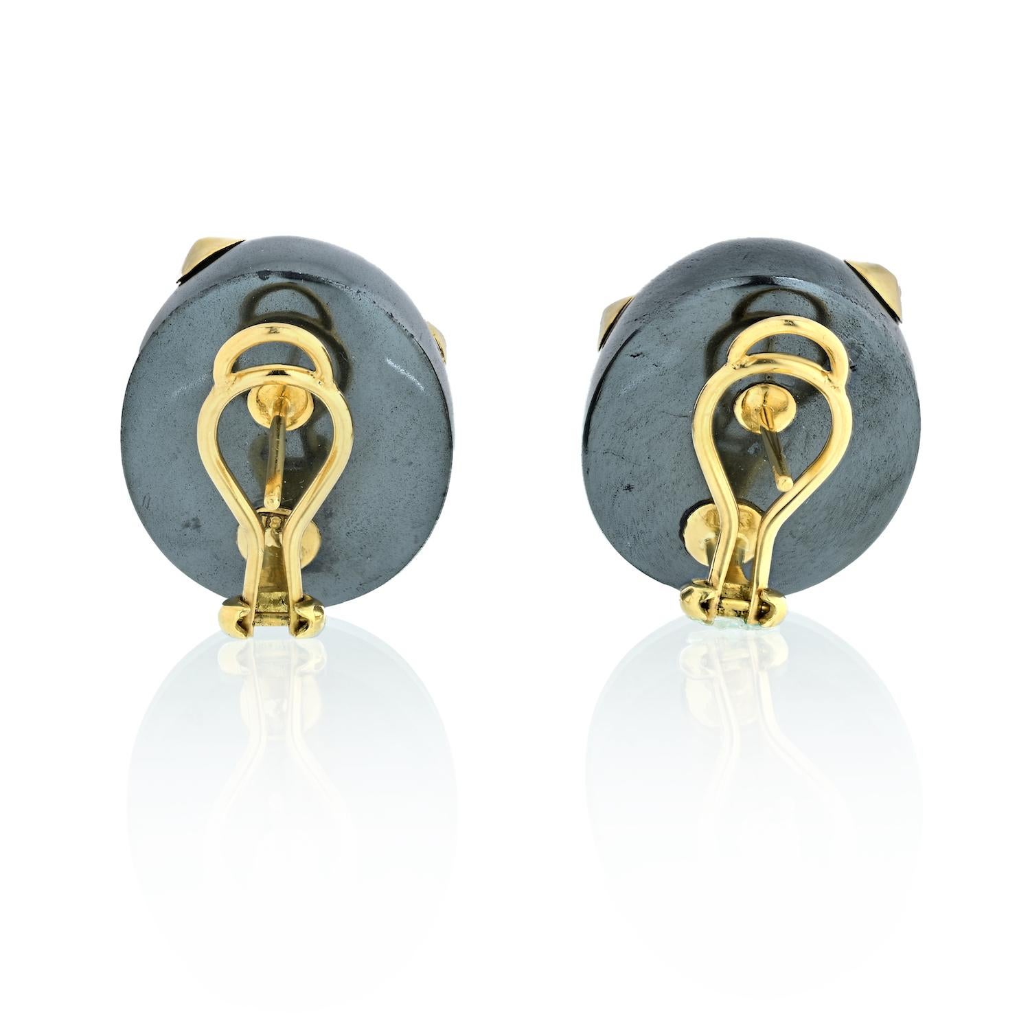 Women's Angela Cummings Hematite 18 Karat Yellow Gold Studed Earrings For Sale