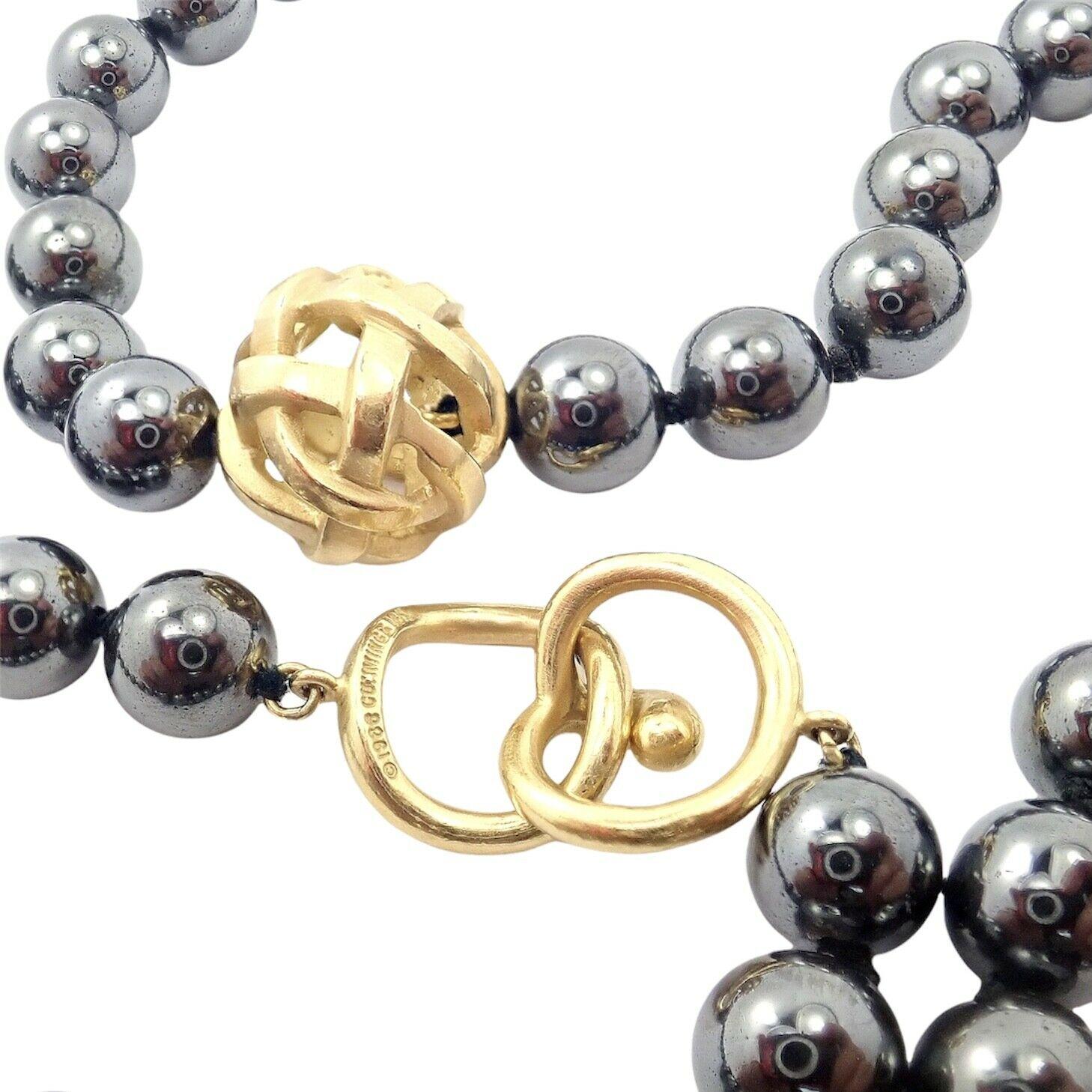 Angela Cummings Hematite Bead Yellow Gold Necklace In Excellent Condition For Sale In Holland, PA