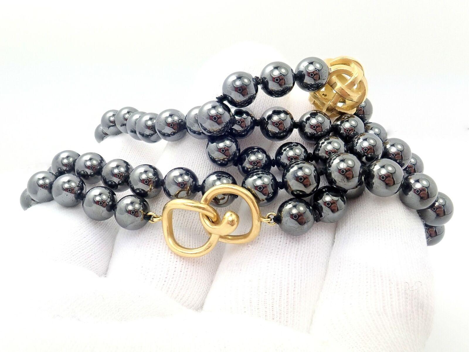 Angela Cummings Halskette aus Gelbgold mit Hämatit-Perlen im Angebot 4