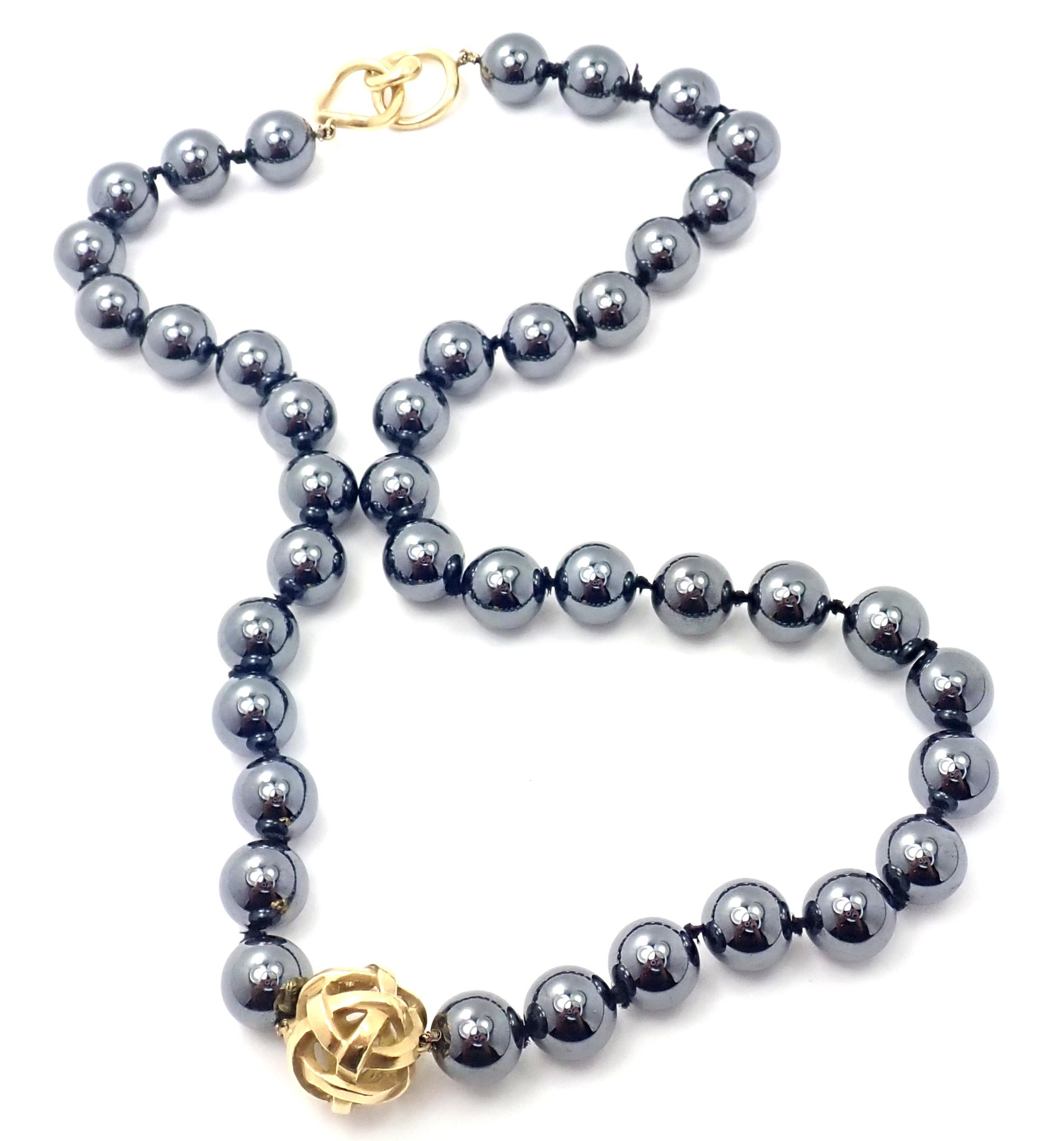 Angela Cummings Hematite Bead Yellow Gold Necklace 2