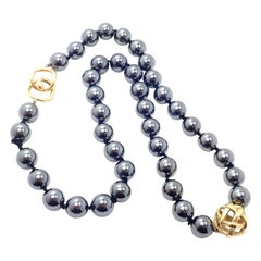 Retro Angela Cummings Hematite Bead Yellow Gold Necklace