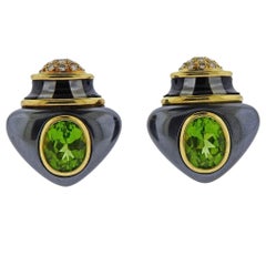 Angela Cummings Hematite Black Jade Peridot Gold Diamond Earrings