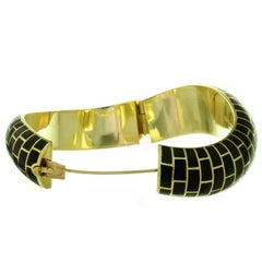 Tiffany & Co Angela Cummings Inlaid Black Jade Yellow Gold Wave Bangle Bracelet