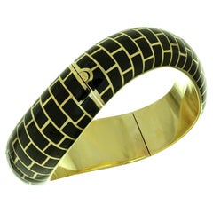 Angela Cummings Inlaid Black Jade Yellow Gold Wave Bangle Bracelet