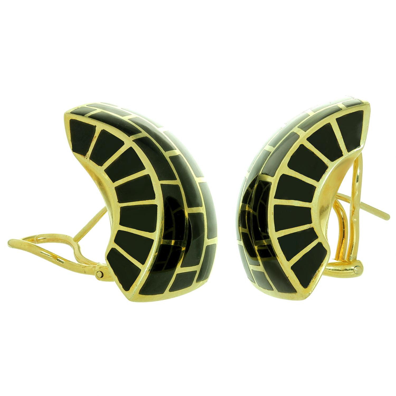 Women's Angela Cummings Inlaid Black Jade Yellow Gold Wave Earrings For Sale