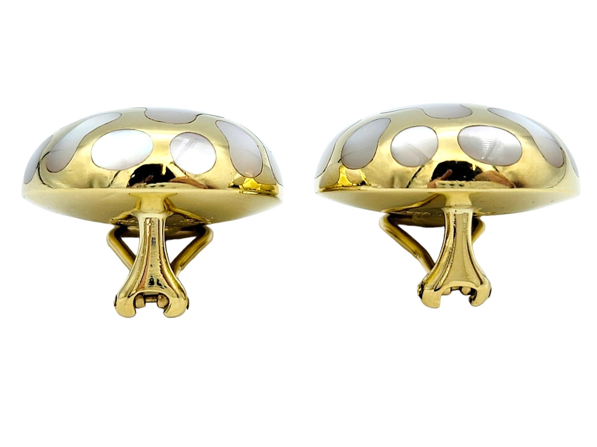 Contemporary Angela Cummings Inlay Mother of Pearl Clip-on Dome Earrings in 18 Karat Gold For Sale
