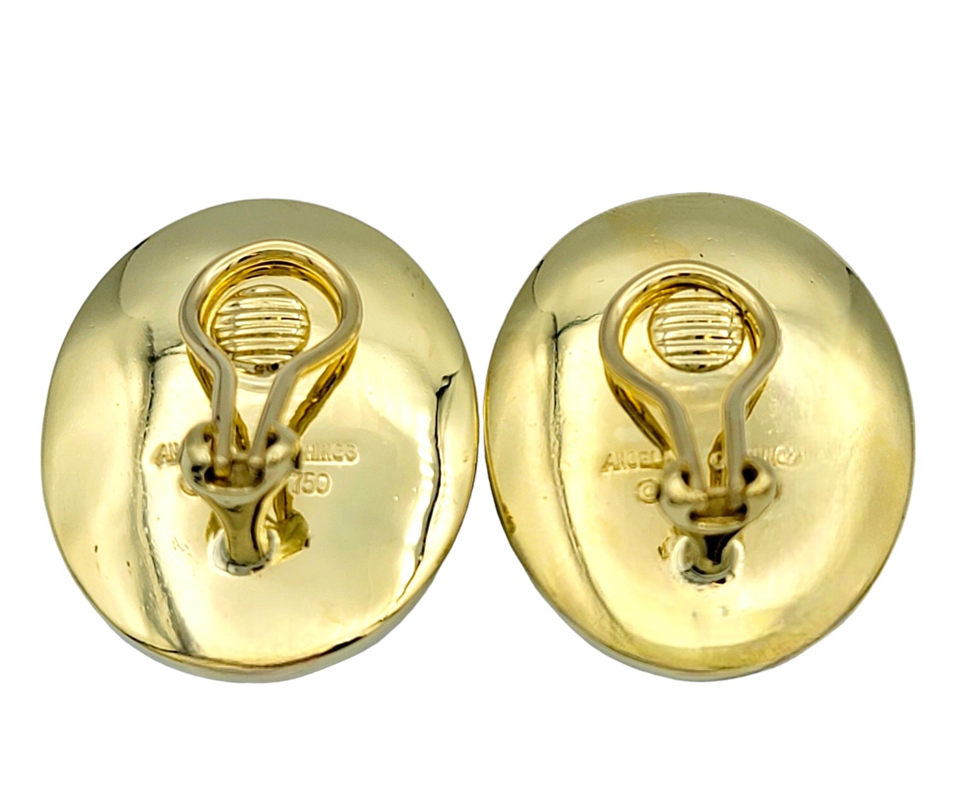 Cabochon Angela Cummings Inlay Mother of Pearl Clip-on Dome Earrings in 18 Karat Gold For Sale